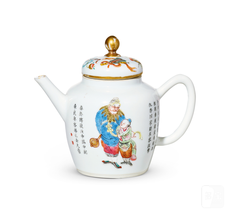 清道光 粉彩无双谱图茶壶 - 图1